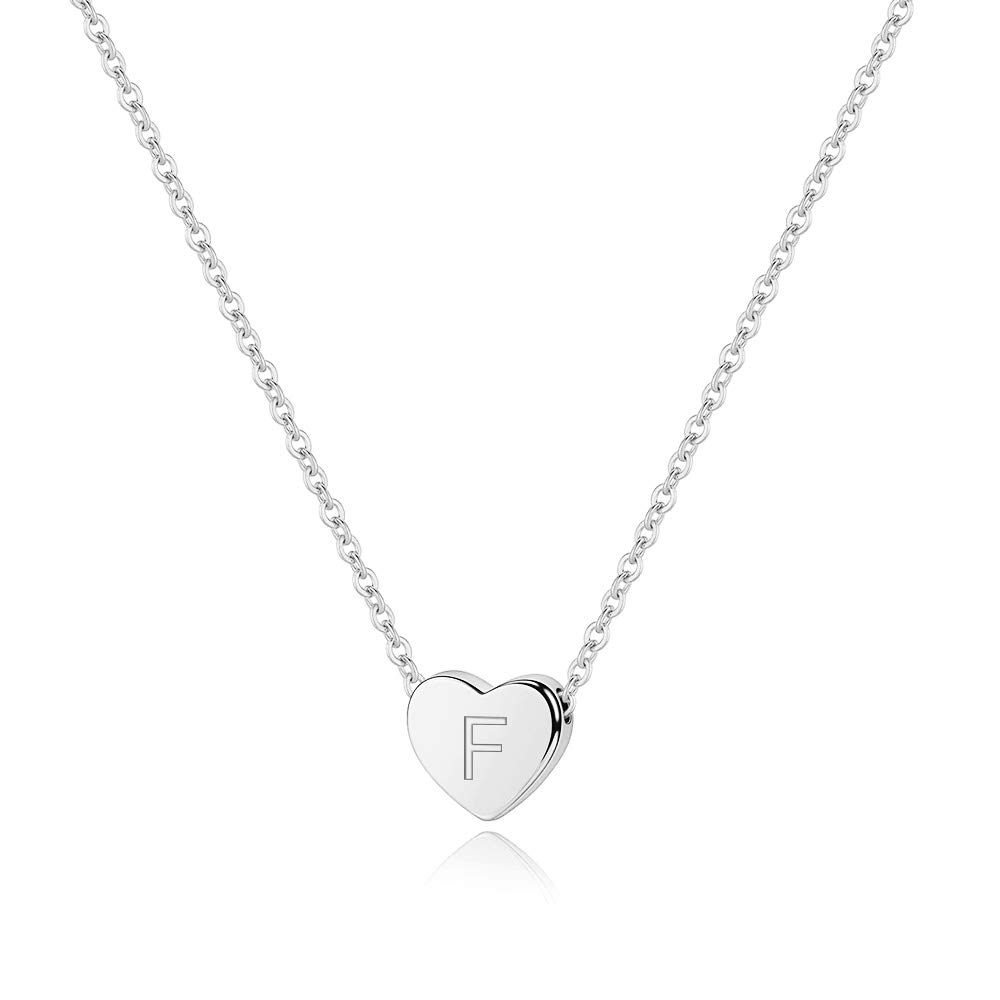 M MOOHAM Valentines Gifts for Kids Girls Her - Sterling Silver Heart Initial Necklace for Girls Women, 925 Sterling Silver Tiny Letter Necklace