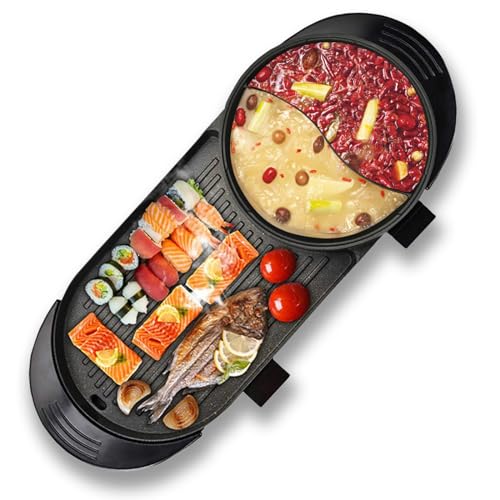 Hot Pot with Grill 2 in 1 Indoor 1500W Smokeless Electric Non Stick BBQ Grill Shabu with Separate Dual Temperature Contral for 2-12 People Household Dinner and Party -  LUVCMFT, 06PBG0001ABK