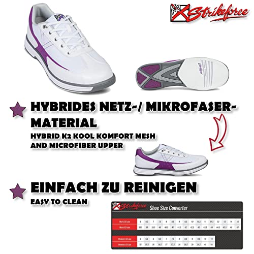 EMAX | Bowling-Schuhe Damen | KR Strikeforce - Flex | Weiß - Traube | Bowlingschuhe Frauen Größe 37,5