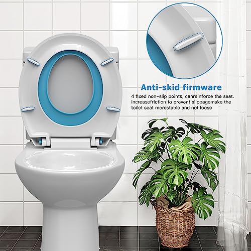 Toilet Seat, Round Toilet Seat with Toddler Seat Built in, Potty Training Toilet Seat Round Fits Both Adult and Child, with Slow Close and Magnets- white and blue