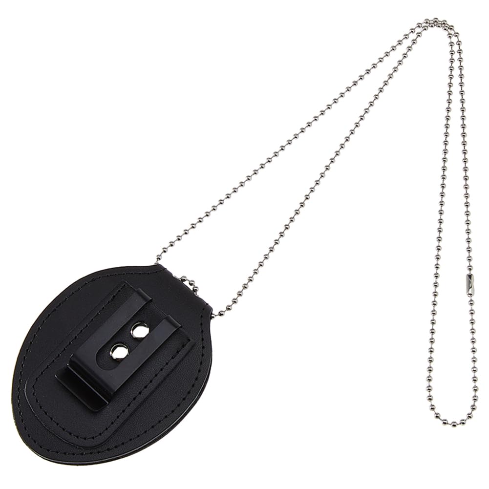 Porte-badge en cuir rond universel avec chaîne de cou et clip pour policier