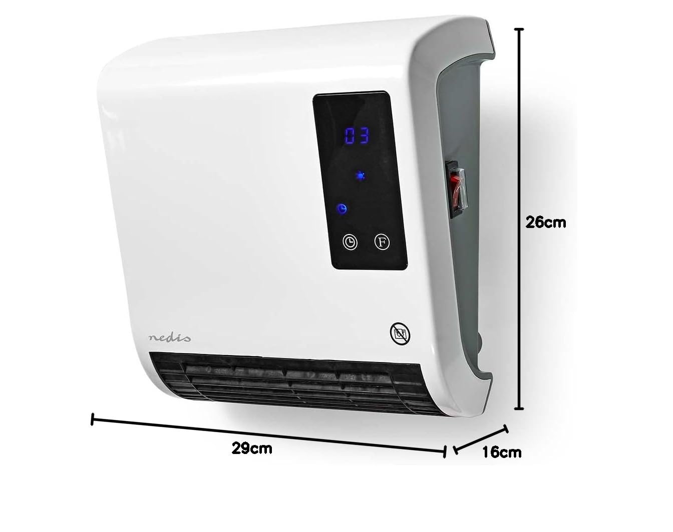 Nedis HTBA20WT - Riscaldatore da bagno, 2000 W, termostato regolabile, 2 livelli di calore, protezione dagli spruzzi d'acqua IP22, con telecomando, bianco