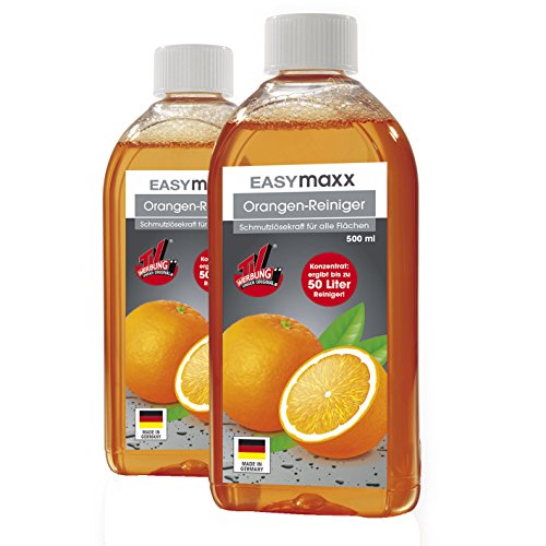 EASYmaxx Reinigungs-Konzentrat Orange 2x500ml Set mit Sprühflasche | Ergibt 100 Liter Allzweckreiniger | Mühelose Reinigung von allen Flächen | Ideal für Kochfelder, Grillroste, Backöfen u.v.m.