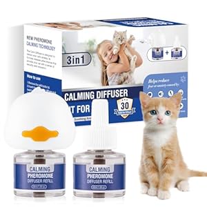 Piuess Feromonas para Gatos 3 IN 1 Relajantes Difusor Antiestres Tranquilizantey Calmante Anti Estres Gato Perros ArañAzos Soluciona Signos Marcaje Conflictos Cambios Insípido (1 Tapón + 2 Recambios)