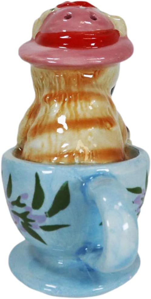 Ebros Ceramic Tabby And Tuxedo Black Kitty Cats In Teacups Kissing Salt And Pepper Shakers Set Valentines Tea Cup Cat Kittens Figurines Party Kitchen Tabletop Collectible Decorative Accents
