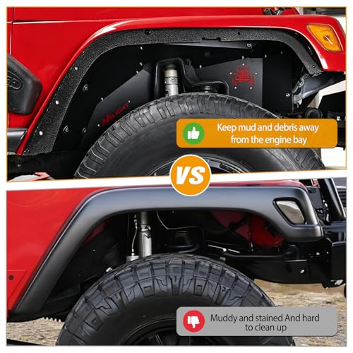 Image of Nilight TJ Front Inner Fender Liners Fit for 1997 1998 1999 2000 2001 2002 2003 2004 2005 2006 Jeep Wrangler TJ & LJ 2PCS Offroad Powder Coated Steel Splash Mud Guard Wheel Well Liner Covers