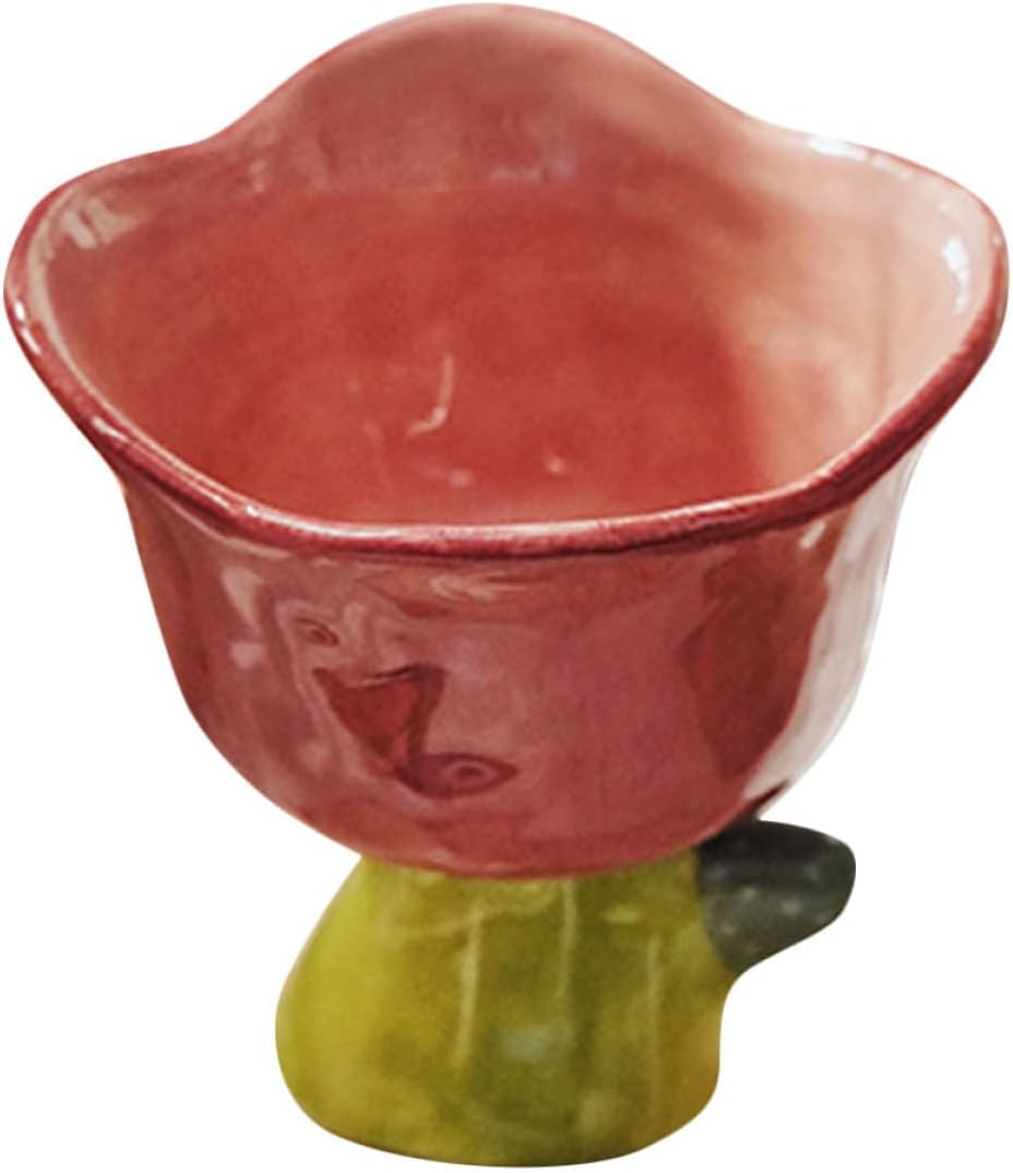 Ciieeo Decorative Tulip Dessert Bowl Small Ceramic Dessert Cup Irregular Flower Shape for Salad Ice Cream Table Display in Red