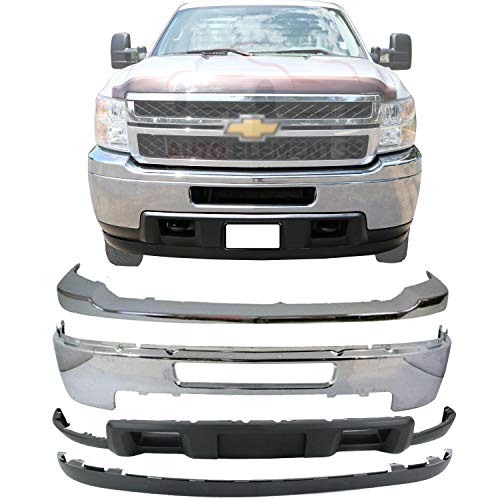 New Front Bumper Chrome Steel Without Fog Light Holes + Upper Cover + Lower Valance & Extension Textured For 2011-2014 Chevrolet Silverado 2500HD 3500HD Direct Replacement 25832522 19370763 20845670 New Front Bumper Chrome Steel Without Fog Light Holes + Upper Cover + Lower Valance & Extension Textured For 2011-2014 Chevrolet Silverado 2500HD 3500HD Direct Replacement 25832522 19370763 20845670