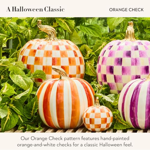 Image of MACKENZIE-CHILDS Resin Pumpkin, Small, Orange-and-White Orange Check
