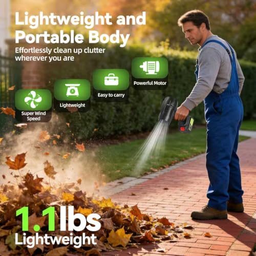 Image of 990,000 RPM Cordless Leaf Blower - 21V Handheld Electric Blower with 2 x 3.0Ah Batteries & Fast Charger, Turbo Jet Blower for Lawn Care, Snow, Yard & Deck Cleaning, Gift for Men /Father /Husband