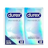 Durex Preservativos Invisibles Extra Sensitivos - 2x12 Condones Duplo Pack, color Plateado, 24 unidades