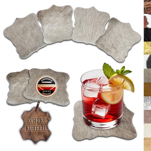 unendlich schoen - Lot de 4 Dessous de Verre décoratifs en Peau de Vache véritable pour Une Occasion spéciale (Gris)