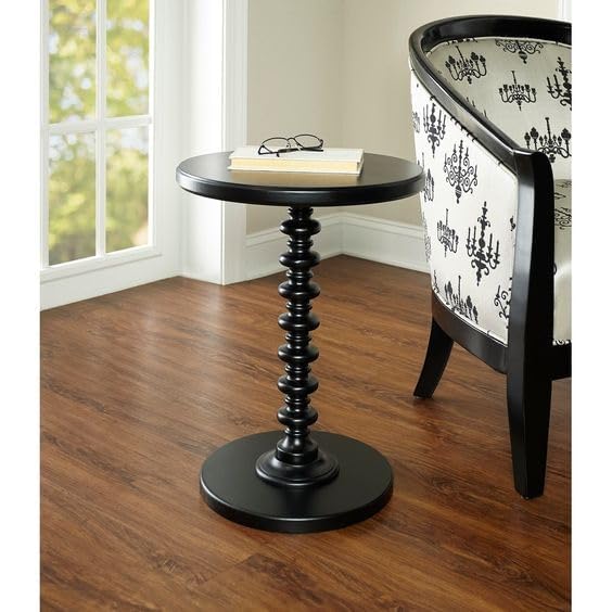 Image of VASIL MART Wooden Round Bed Side Table End Table, Side Table, Night Stand Beah Table for Living Room Bedroom (Black a)