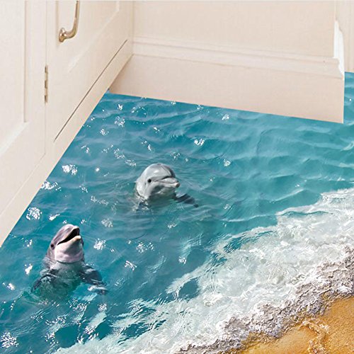 Zehui Wall Sticker 3D Blue Sea Floor Sticker Beach Waterproof Removable Mural Decals for Home Decoration