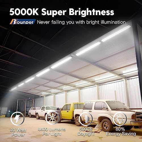 Image of BBOUNDER 12 Pack Linkable LED Shop Light with Reflector, Super Bright 5000K Daylight, 4400 LM, 4 FT, 48 Inch Integrated Fixture for Garage, 40W Equivalent 250W, Surface & Suspension Mount, White