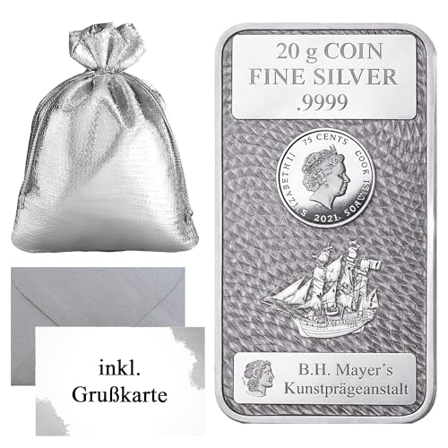Cook Islands Silber Münzbarren 999,9 Feinsilber – offizielles Anlageprodukt – inkl. Geschenkbeutel, Grußkarte & Echtheitsgarantie Silberstücke24 (20g Silber)
