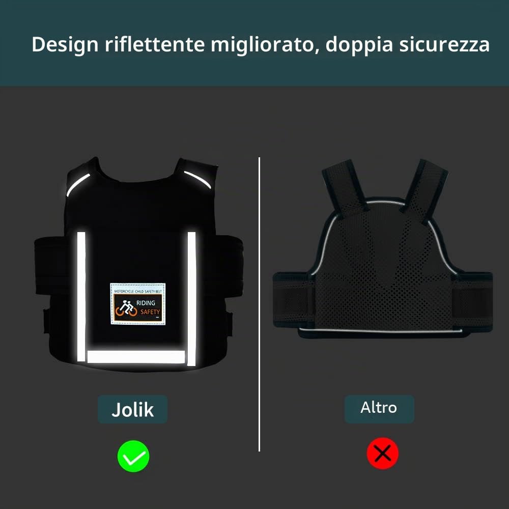 Jolik Cintura Moto Bambino Riflettenti Regolabili 1-12 anni con Tasca