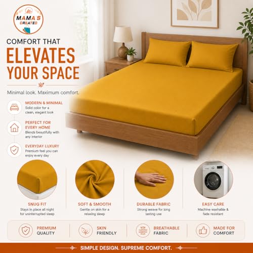 Image of Queen Size Bed Sheet - 600 Thread Count Single Flat Sheet Only - Long Staple Egyptian Cotton Top Sheet Wrinkle & Fade Resistant - Gold