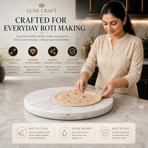 Image of White Marble Chakla 11 Inch | Roti Chapati & Papad Rolling Board | Smooth Finish Stone Chakla | Heavy Duty Non Slip Dough Rolling Board for Kitchen Use