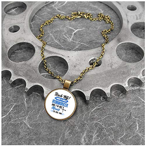 OMANECK I Have A Crazy Ironworker Necklace Antique Brass, I'm an Ironworker's Wife Necklaces (Necklace - Antique Brass - White)