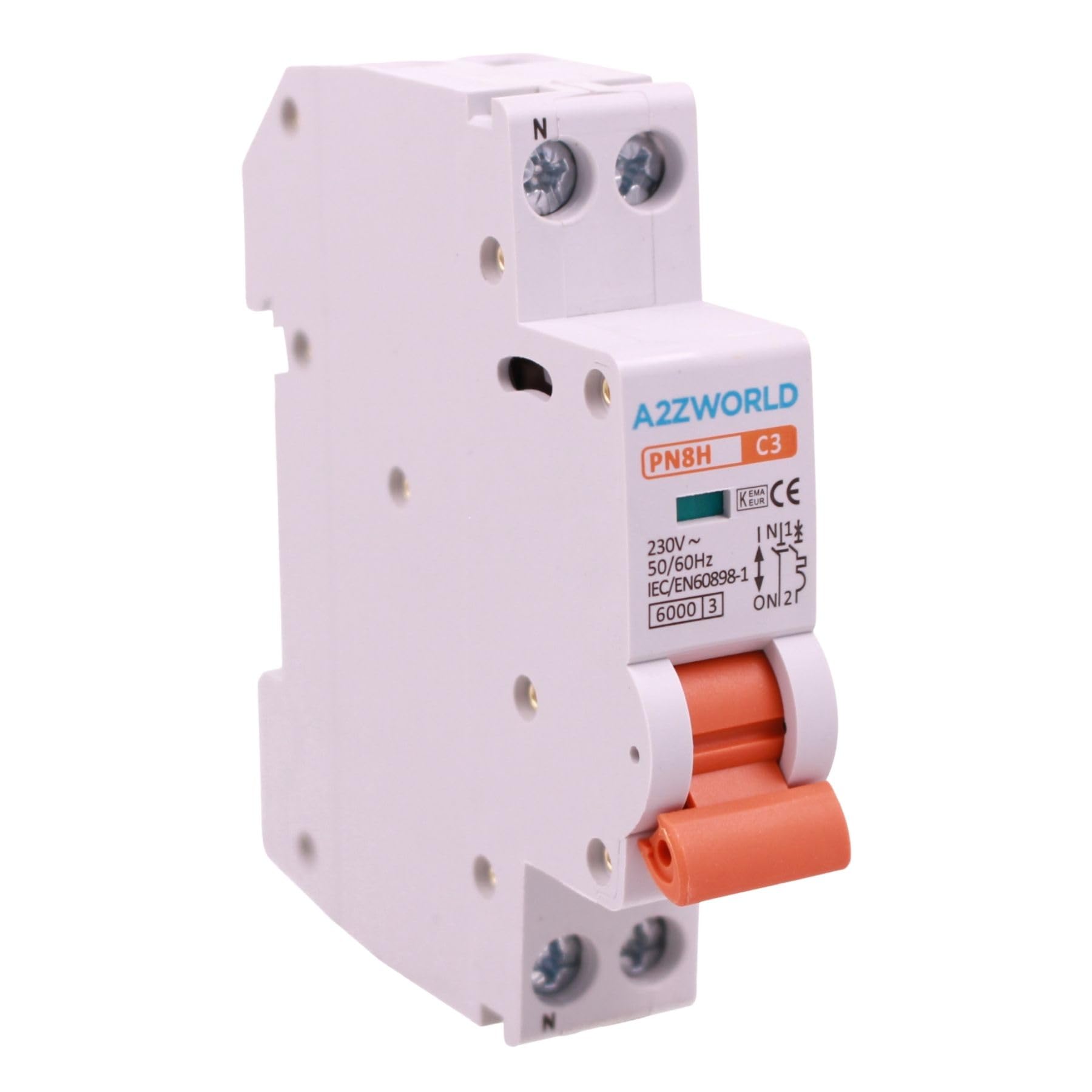 Interruttore Magnetotermico 3A C3, 1P+N 6kA Curva C, Slim Solo 1 Modulo DIN 220V AC, Certificato IEC60898-1, Serie PN8H