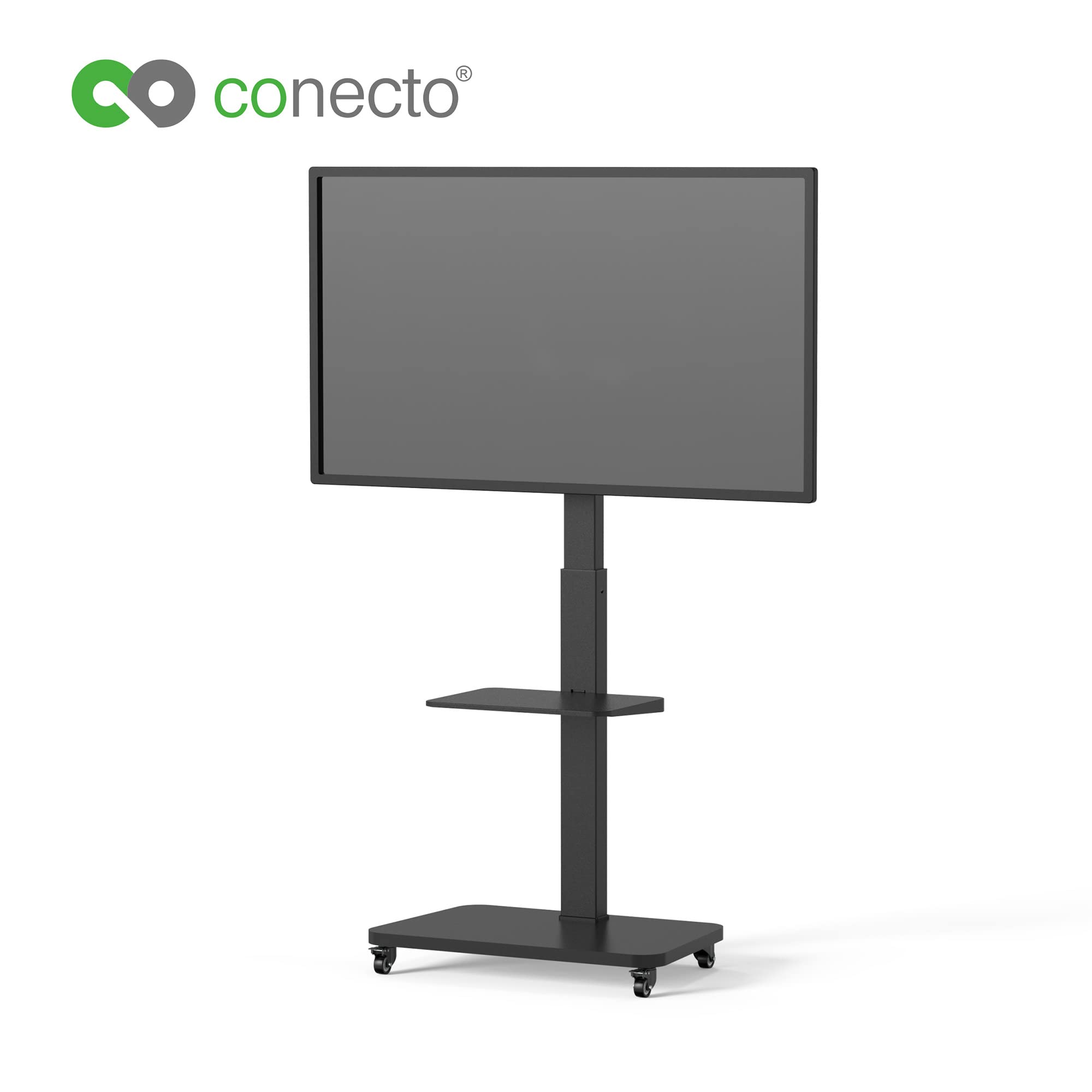 Conecto Supporto TV Mobile Su Ruote 37-75 Pollici - Carrello Con Ripiano VESA 600x400 - Orientabile E Regolabile In Altezza - Bianco