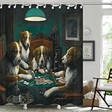 TSLOVER Funny Dogs Playing Poker Shower Curtain,Animal Bathroom Decor for Men Dog Lovers,Waterproof Polyester Fabric Vintage Dog Artwork Bath Curtain Decor,72x72 inch