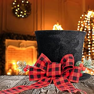 HMASYO Christmas Tree Topper, Large Black Tree Topper with Buffalo Plaid Bow Ribbon Ornament, Rustic Xmas Tree Topper Top Hat for Farmhouse Home Office Holiday Tree Decoration HMASYO Christmas Tree Topper Large Black Tree Topper with Buffalo Plaid Bow Ribbon Ornament Rustic Xmas Tree Topper Top Hat for Farmhouse Home Office Holiday Tree Decoration