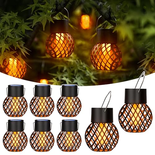 GIGALUMI Solar Lights Outdoor Garden 8 Pack Hanging Solar Lights Flickering Flame Outdoor Ball Light Waterproof for Garden Yard Fence Tree