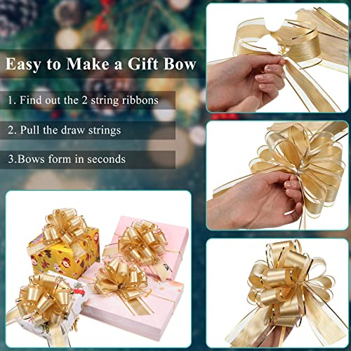 30 Pieces Christmas Gold Bows Large Gift Wrapping Pull Bows Ribbon Pull Bows Gift Bows For Xmas Holiday Decoration Baskets Gift Present(Gold) #TOP3