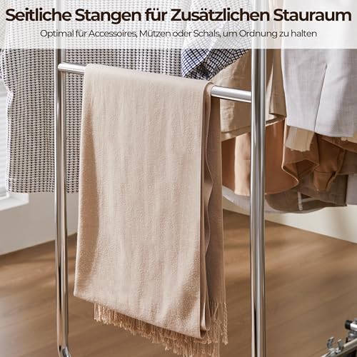 Yaheetech Industrie Kleiderständer Stabiler Garderobenständer 2 Kleiderstange mit Rollen Ausziehbarer Zusammenklappbar Höhenverstellbar Edelstahl