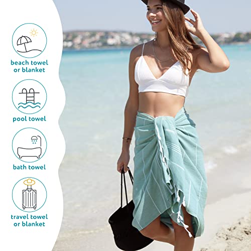 Wetcat Turkish Beach Blanket 38X71 100% Cotton Sand Free Quick Dry Beach Towel For Adults Oversized Extra Large Turkish Towel Light Travel Towel Beach Gifts Beach Accessories - Teal #TOP4