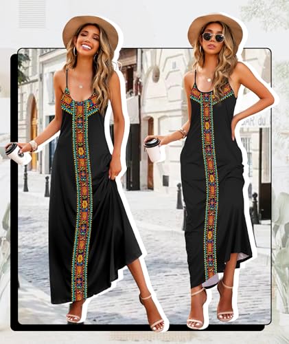 Image of Wolddress Womens Maxi Dress with Pockets 2026 Casual Strap Plus Size Loose Plain Long Office Summer Beach Travel Dresses S-5X