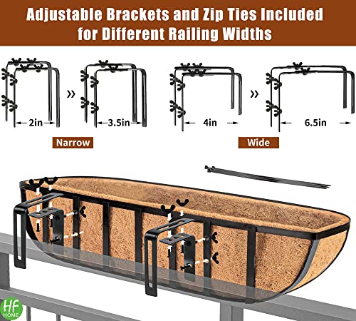 Hfhome 30" Window Box Deck Railing Planter With Horse Trough Coco Liners, Black Metal Hanging Flower Planters Baskets For Indoor, Outdoor, Balcony, Porch, Fence, Patio, And Lawn (Set Of 2) #TOP3