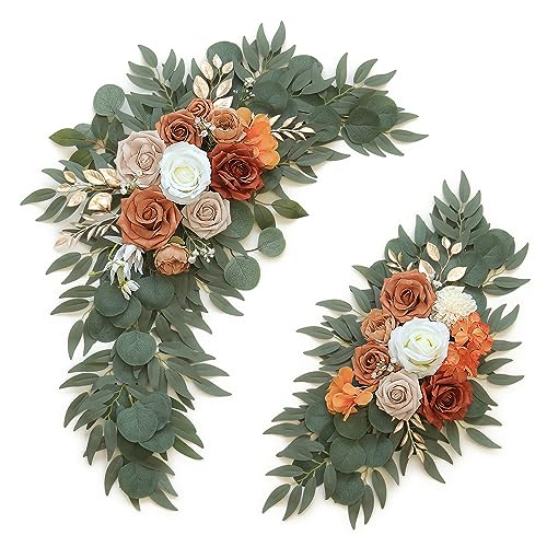 Olalaka Artificial Flower Swag Set of 2 for Wedding Welcome Signs Floral Decorations, Burnt Orange Wedding Arch Flowers for Wedding Ceremony