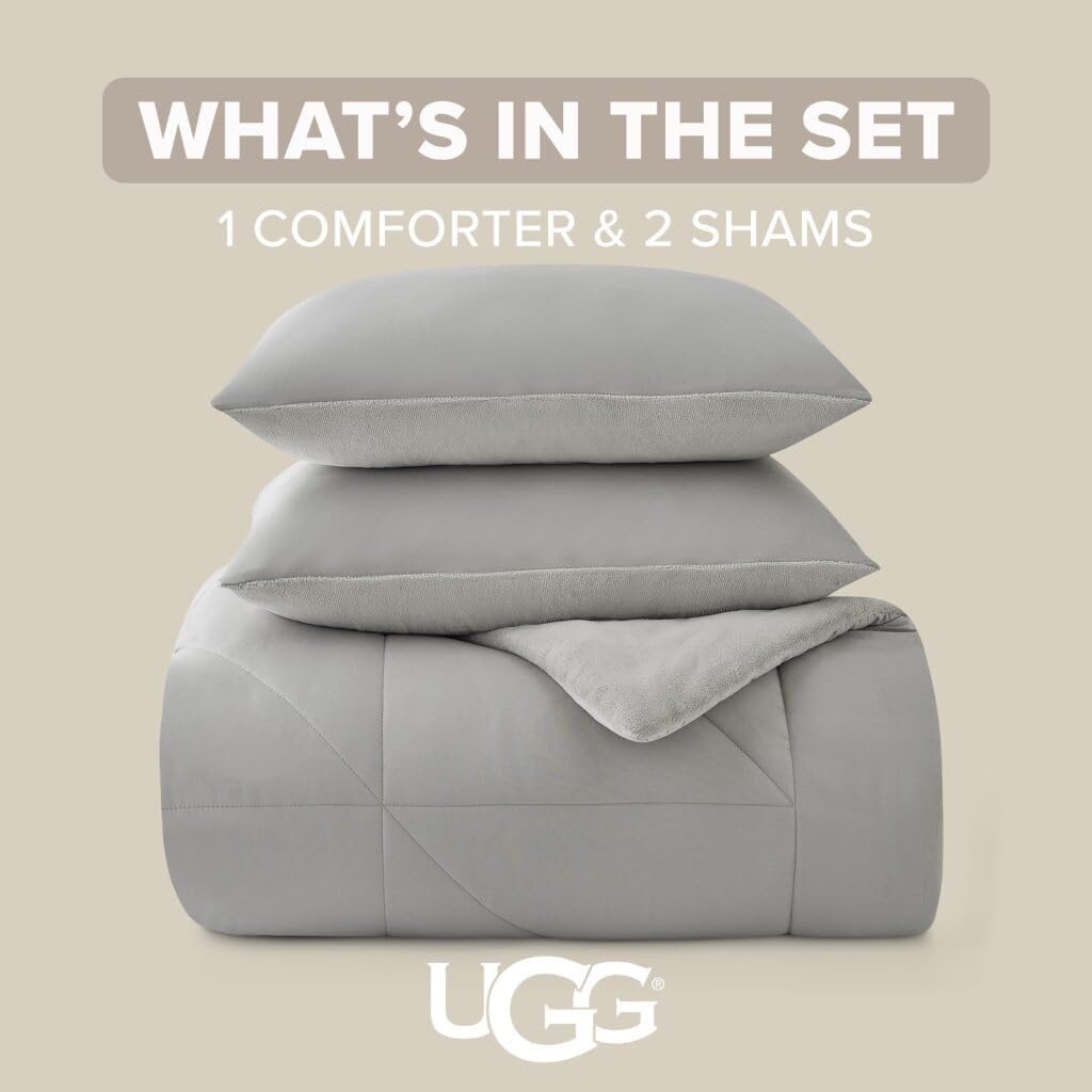UGG Full/Queen Comforter Set – 3 Piece Luxury Reversible Plush Queen Bed Set with Down Alternative Fill, Soft Comforter Bedding Set with 2 Queen Shams for Home & Bedroom Decor, Seal Gray (Corey) - Image 3