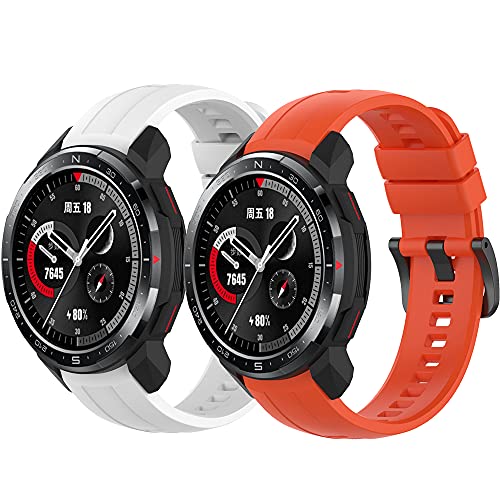 Yikamosi Kompatibel mit Honor Watch GS Pro Armband,Schnellverschluss Weiches Silikon rostfreiem Metallverschluss Ersatzbänder für Honor Watch GS Pro,Weiß + Orangerot