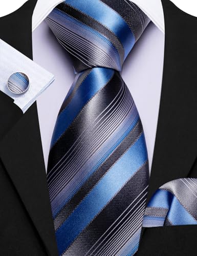 Image of Barry.Wang 6 PCS Men Ties Set Silk Business Fashion Woven Necktie Handkerchief Cufflinks Paisley Stripe Wedding Party
