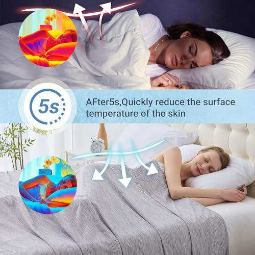 Image of Cooling Blanket Throw Size, Cooling Blankets for Hot Sleepers, Absorbs Heat to Keep Body Cool for Summer Nights Sweats, Cold Blanket for Bed Couch Sofa, Ice Blanket 50x70 Inches, Light Gray