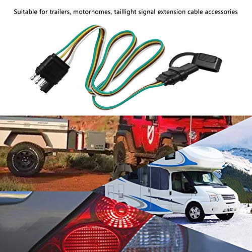 Image of Hoypeyfiy 4-Way 32 inch Flat Trailer Light Wiring Harness with Dust Cover 4 Wires 4 Pin Trailer Plug 4 pin Flat Wire Extension Male & Female Connector Replacement Connector for Trailer Hitch Wire