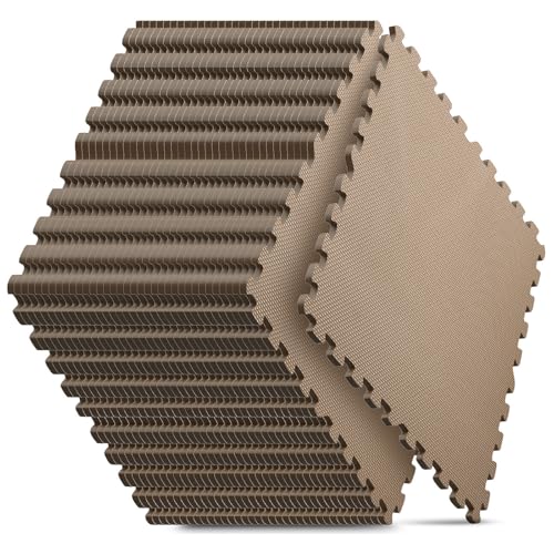 Image of 36 Pack 144 sqft Home Gym Mat, Puzzle Exercise Mat, EVA Interlocking Foam Floor Tiles for Home Workout Equipment and Kids' Play Areas -, 24 in x 24 in x in, Brown 36 Tiles