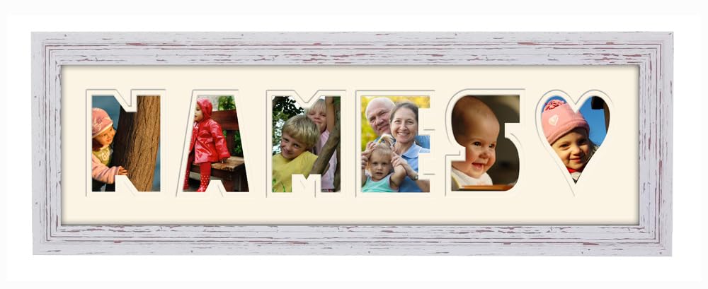 Personalised Any Name Word Photo Frame Birthday Picture Gift Present (Shabby Chic Finish Frame Cream Mount Cream Inside, 6 Letters (Letters only no spaces)) — image 1