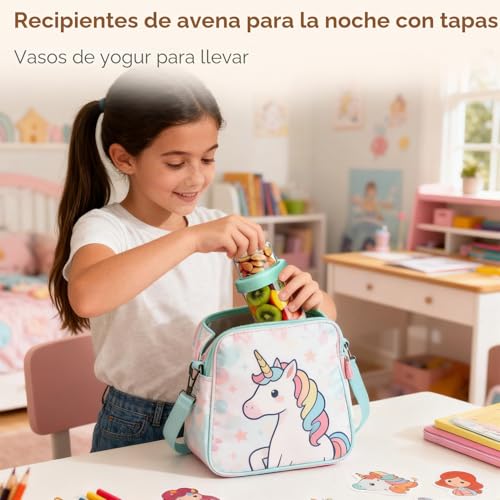 Miniatura 7 de Comsaf Set De 2 Overnight Oats Jar 480ml 120ml,Tupper Yogurt Y Cereales De Doble Capa Tipo Tarros De Cristal Con Tapa Con Separación Seca Y Húmeda, Ideales Para Yogur, Frutas Y Chia Pudding.