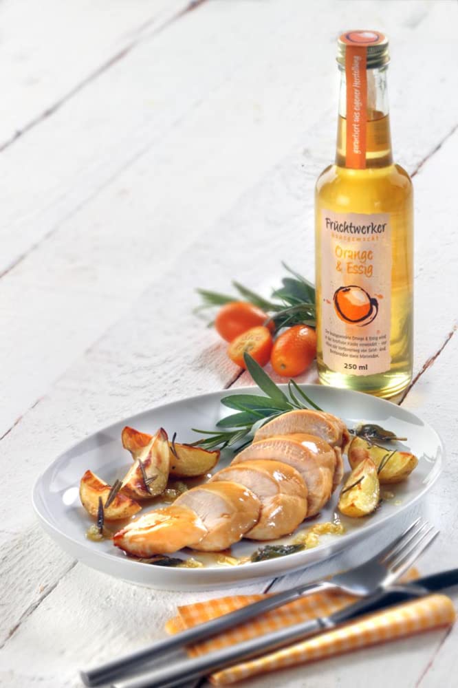 Fruchtwerker Set vinaigre et fruits I Différentes variétés I Fruité I Vinaigre de fruits I Set vinaigre I Pur végétal I Sucré I Dans des bouteilles en verre (cerise + orange + mûre)