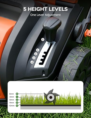 Image of Aspiron Artificial Grass Sweeper, 16-Inch 2000W Electric Power Broom for Artificial Turf, Lawn Sweeper with 55L Removable Collection Bag, 5-Position Height Adjustment, Foldable, Orange