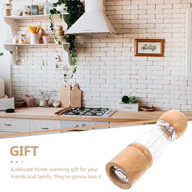 Unomor Manual Pepper Grinding Tool Wooden Transparent Pepper Mill for Kitchen Compact for Home Restaurant and Hotel Use for Grinding Spices and Seasonings