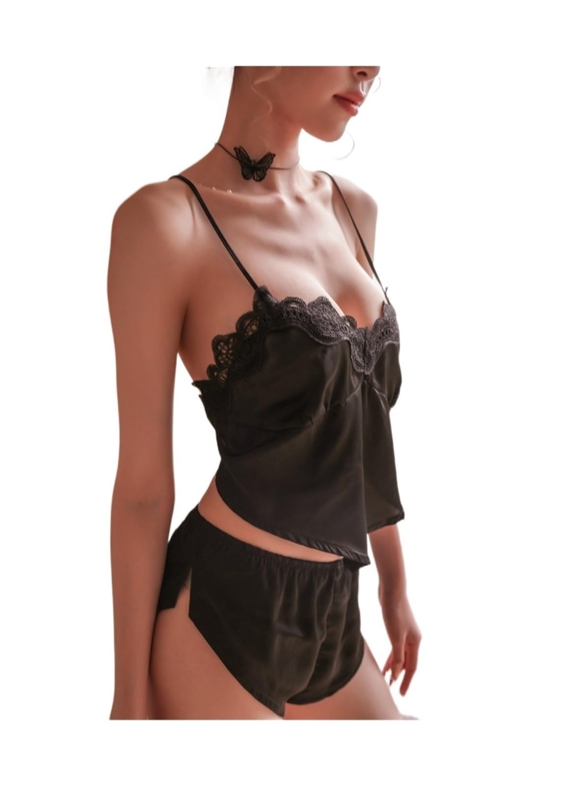Damska bielizna w stylu brzucha Seksowna piżama Bielizna Paski Kawaii Bielizna Seksowna bielizna damska Bielizna damska(Black)