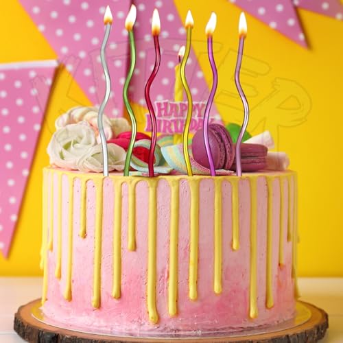 Image of KITTER Twisty Metallic Multi Colour Spiral Candles - 6 Pieces | Twisty Birthday Cake Candles | Party & Wedding Cake Decoration | Metallic Spiral Candle for Cake Decoration (Multicolor)