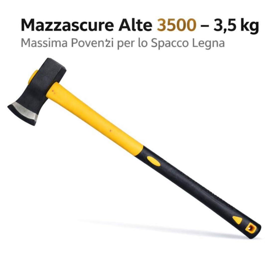 Alte Scure/Mazza 3,5 kg in Acciaio Forgiato – Manico in Fibra di Vetro Antiscivolo – Strumento Giardinaggio, Spaccalegna & Campeggio