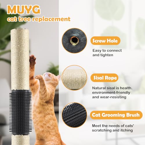 Image of Cat Scratching Post Replacement,15.7 in M8 Cat Tower Replacement Poles with Self Groomer Massage Natural Sisal Refill Pole Parts Climbing Tickling Clawing for Indoor Cats Furniture Accessories